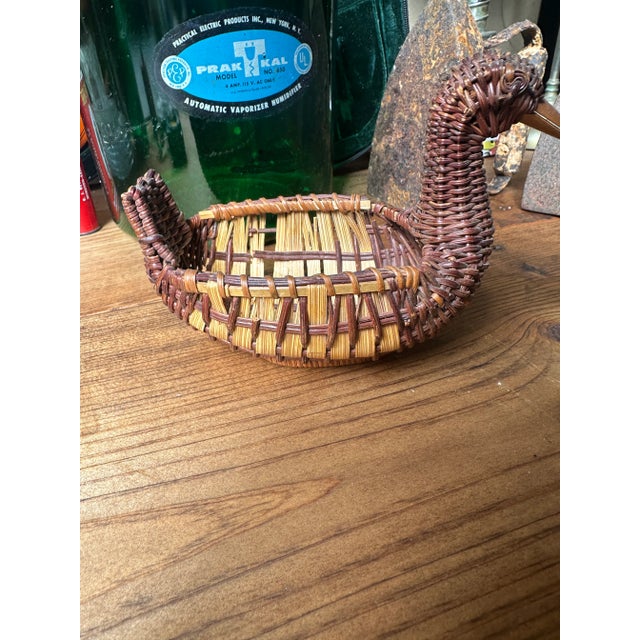 1970s 1970s Small Wicker Hand Woven Duck Basket For Sale - Image 5 of 11