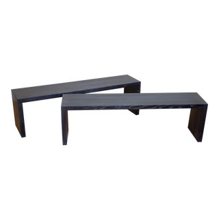 Pair of Sleek Black Cerused Oak Benches Vintage For Sale