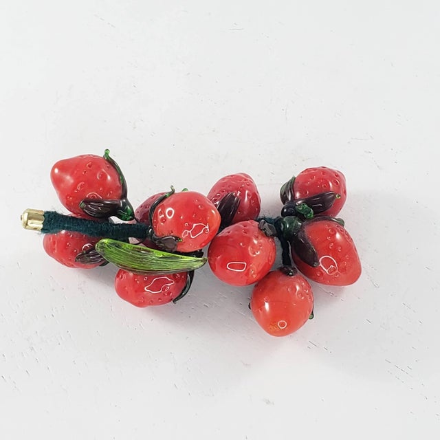 Glass Vintage Miniature Blown Art Glass Strawberry Bunch Vine Faux Fruit For Sale - Image 7 of 8