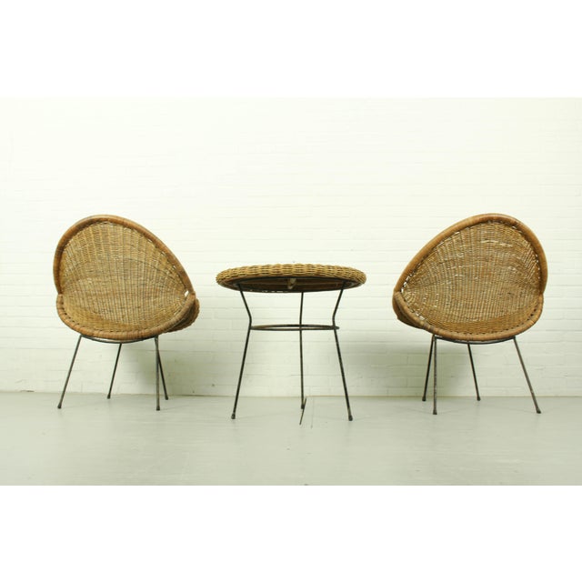 Vintage Italian Rattan Basket Chairs and Bistro Table Set, 1960s, Set of 3 For Sale - Image 12 of 18