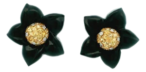 Italian Black Onyx Flower Earrings in 18k White Gold