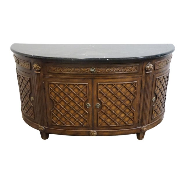 Rustic European Collezione Europa Mahogany Traditional Neoclassical Revival 66" Demilune Buffet W. Granite Top For Sale - Image 3 of 13