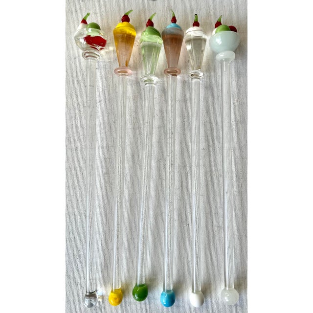 Vintage Blown-Glass Swizzle Sticks-Fruit, Birds-Set 18 For Sale - Image 4 of 5