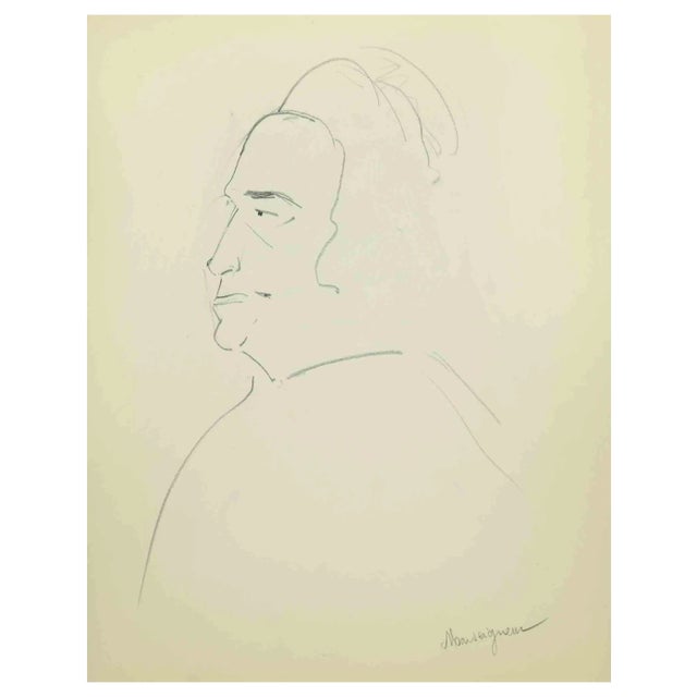 Flor David, Sketch for a Portrait, Drawing in Pencil on Paper, Mid 20th Century For Sale