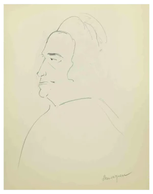 Flor David, Sketch for a Portrait, Drawing in Pencil on Paper, Mid 20th Century