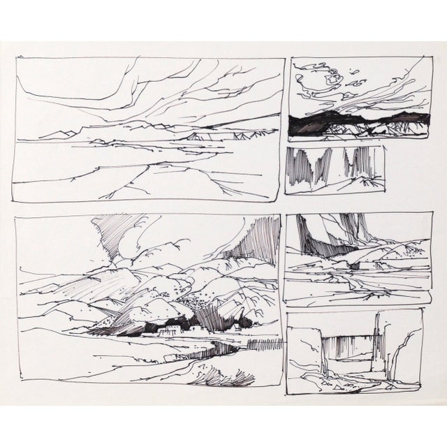 Late 20th Century Six Panel Thumbnail Sketches of Desert and Canyon Landscapes in Ink on Paper by Laurence Sisson For Sale - Image 5 of 10