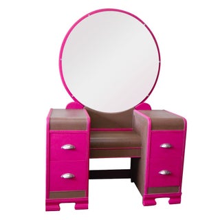 Vintage Waterfall Vanity Make Up Dresser and Bench For Sale