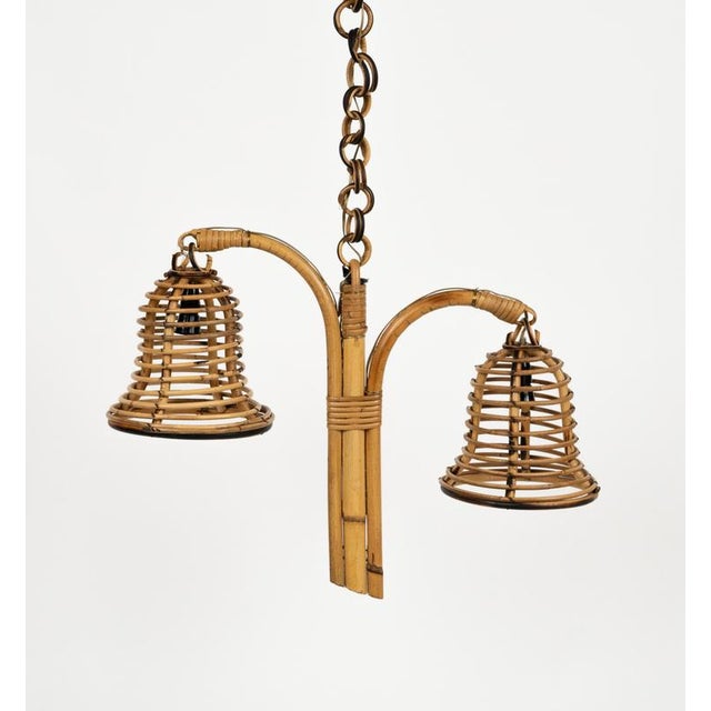 Brown Mid-Century Modern Bamboo and Rattan Hanging Light, 1960s For Sale - Image 8 of 13