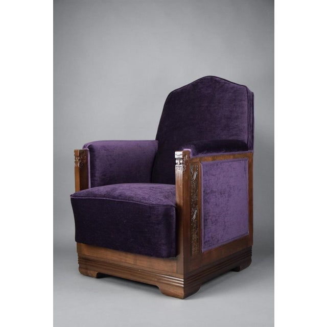 Purple Art Deco Jatoba Wood and Purple Velvet Lounge Chair, 1930 For Sale - Image 8 of 13