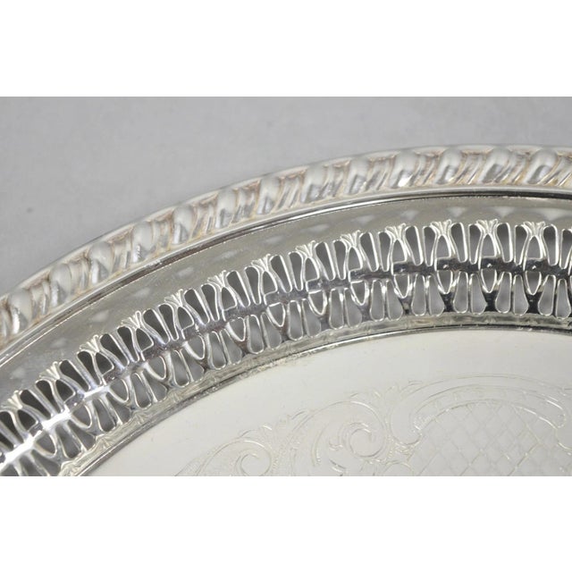 Vintage Leonard Silver Plated Pierced Gallery Round Serving Platter Tray For Sale - Image 9 of 14