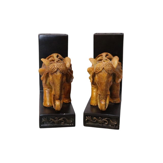 African Hand Carved Resin Elephant Bookends, a Pair For Sale - Image 3 of 8