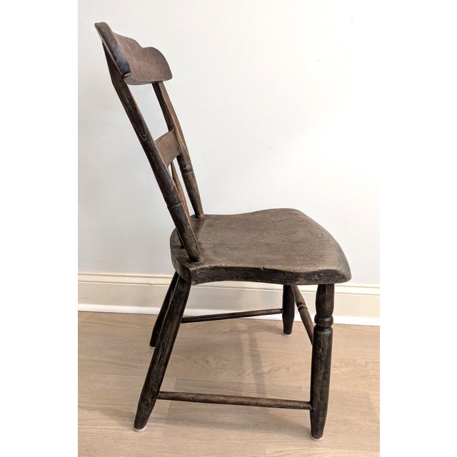 Late 19th Century Antique Half Spindle Plank Seat Chair 19th Century For Sale - Image 5 of 10