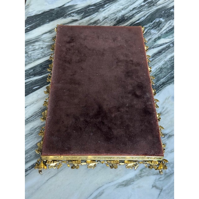 Metal Hibiscus Motif Vintage Gold Tone Plateau or Vanity Tray For Sale - Image 7 of 11