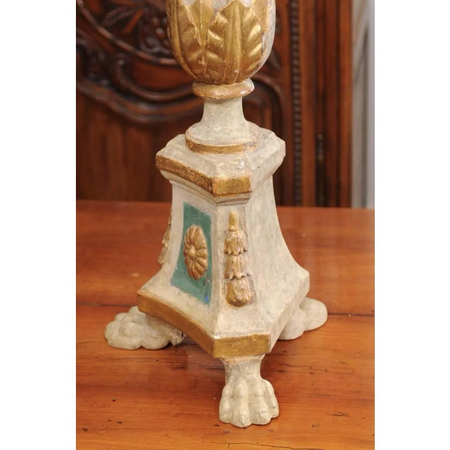 18th Century Painted and Gilt Candlestick With Acanthus Leaves From Tuscany For Sale - Image 10 of 11