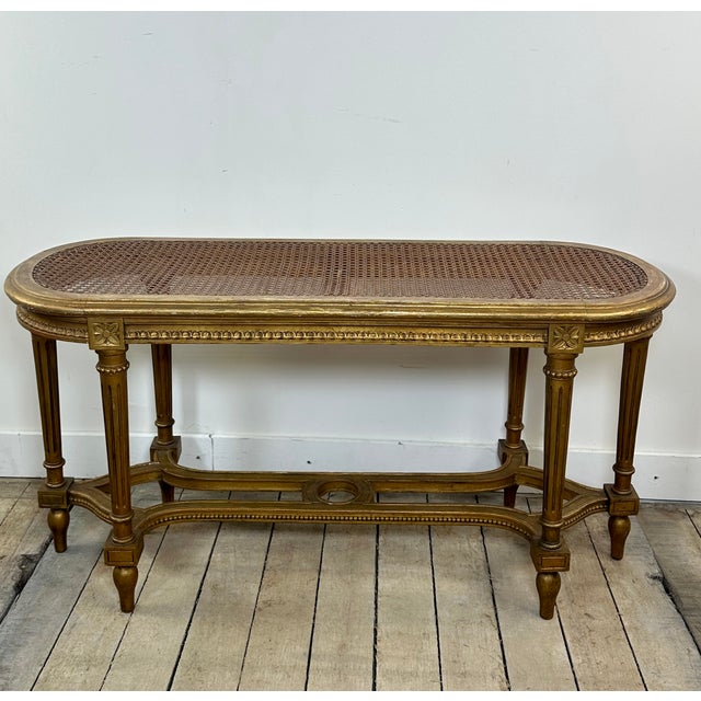 Louis XV Gilded Caned Bench, 1920s For Sale - Image 10 of 10