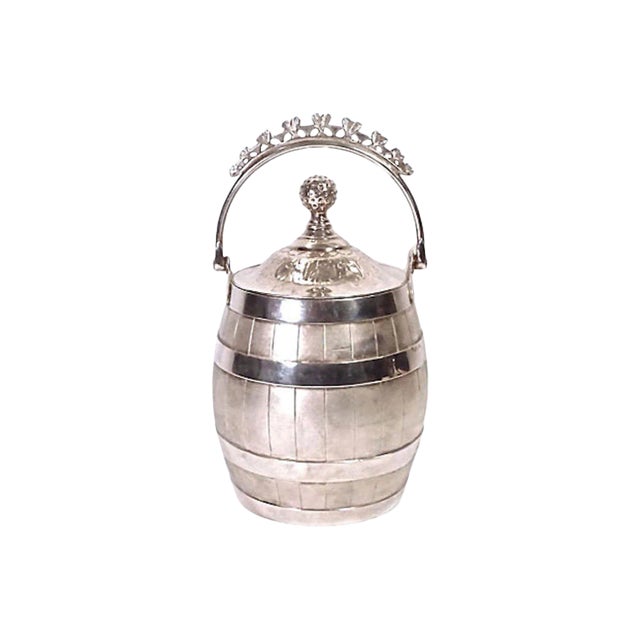 1900s Traditional Silver Plated Biscuit Barrel For Sale