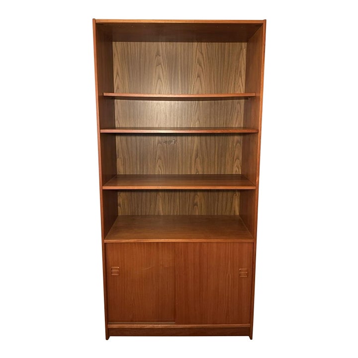 Danish Modern Teak Veneer Bookcase Wall Unit | Chairish