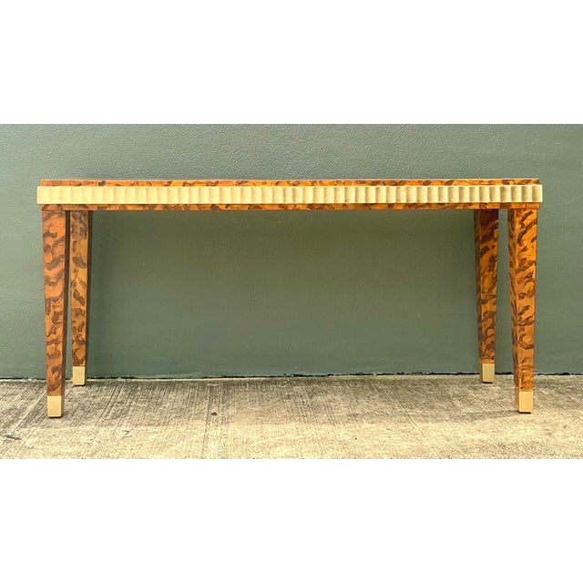 Vintage Fluted Edge Tortoise Faux Finished Lane Console Table For Sale In West Palm - Image 6 of 12