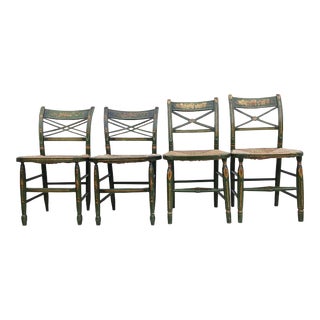 Late 19th Century Set of 4 Antique Hitchcock Style Rush Seat Dining Chairs For Sale
