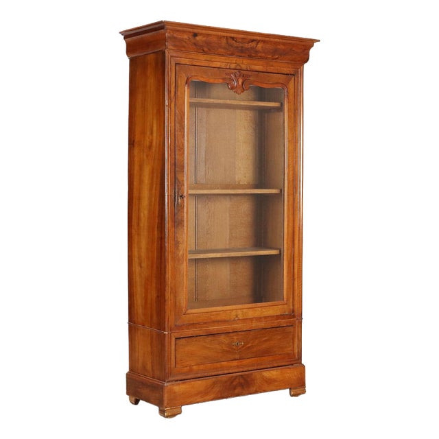 Louis Philippe Walnut Wardrobe with Glass Door For Sale