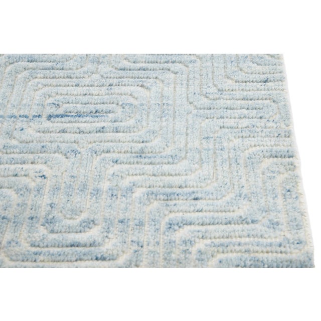 2020s Modern Moroccan Style Handmade Blue Labyrinth Custom Wool Rug For Sale - Image 5 of 6