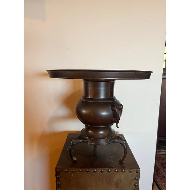 Antique Japanese Meiji Bronze Elephant Censer Pedestal Table For Sale - Image 11 of 14