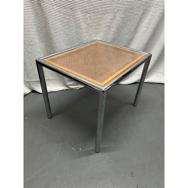 Mid-Century Modern 1970’s Tubular Chrome and Cane Attributed to Milo Baughman for Design Institute Coffee Table and End Table (Set) For Sale - Image 3 of 5