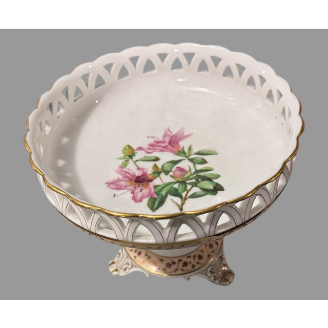 Antique Old Paris 2 Piece Bolted Porcelain Floral Gilt Decorated Compote Serving Dish For Sale - Image 6 of 7