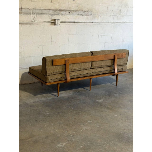 Mid-Century Modern Mid-Century Modern Teak Daybed Sofa With Floating Wood Frame and Exposed Back 1960s For Sale - Image 3 of 11