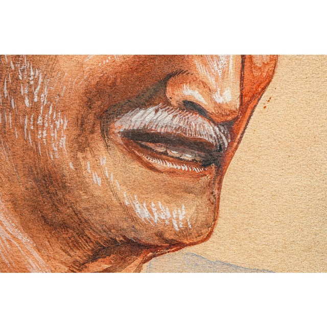 Paint Colorful Antique French Gouache Portrait Painting of Man With Ornate Frame For Sale - Image 7 of 13