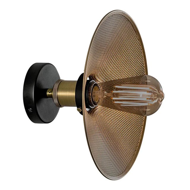 Metal English Brass With Satin Black and Perforated Brass Shade Single Wall Light For Sale - Image 7 of 7