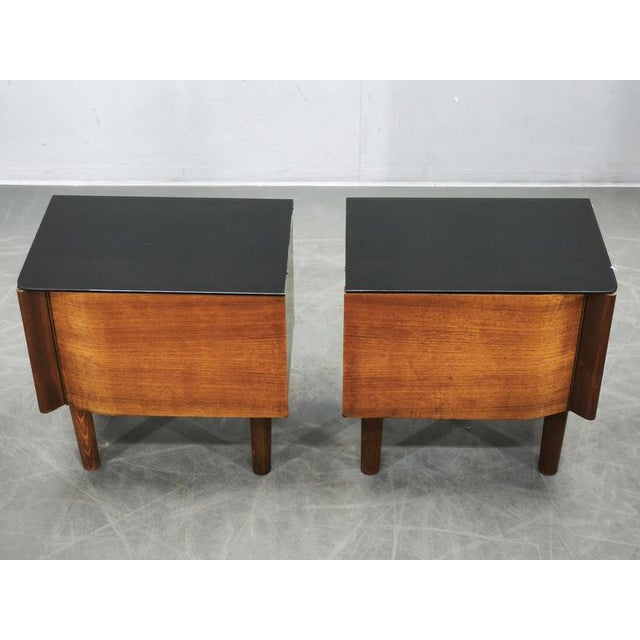 Art Deco Nightstands with Black Opaxit Glass, Czechoslovakia, 1940s, Set of 2 For Sale - Image 14 of 15