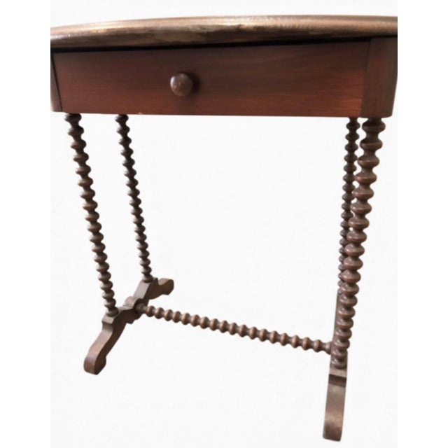 Late 19th Century Antique Oval Wood Side Table With Barley Twist Legs & Single Drawer For Sale - Image 5 of 9