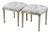 French Louis XVI Style Painted Ottomans W/ Blue & White Linen Upholstery - Pair For Sale