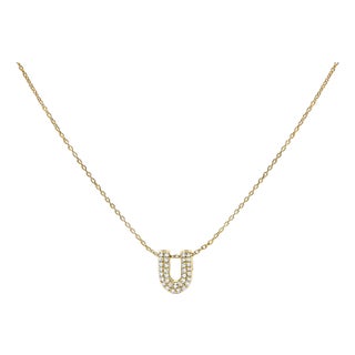 10K Yellow Gold Diamond Accent "U" Initial Bubble Pendant Necklace For Sale