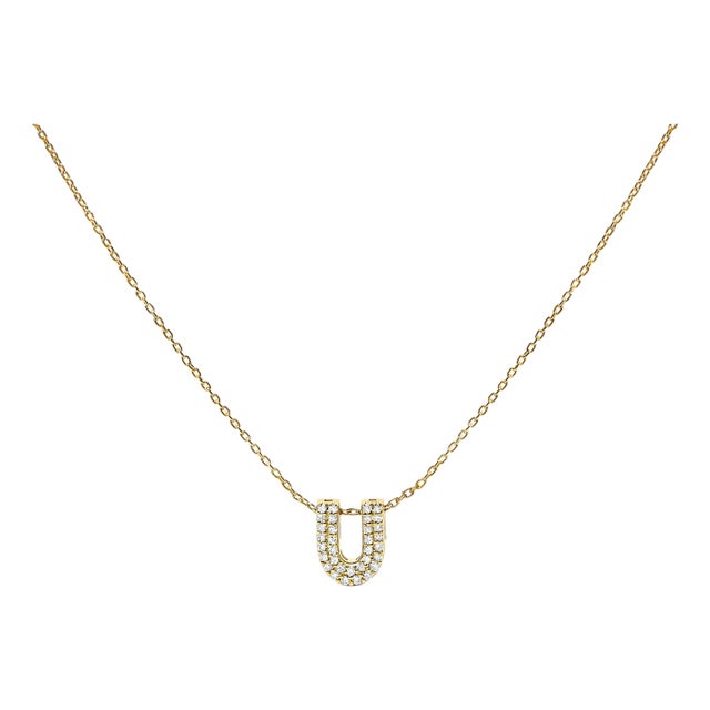 10K Yellow Gold Diamond Accent "U" Initial Bubble Pendant Necklace For Sale