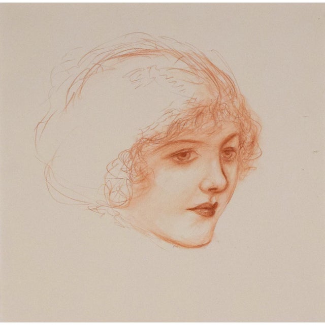 Antique Art Deco Portrait Drawing of a Woman by Charles Sheldon C. 1920s For Sale - Image 4 of 6