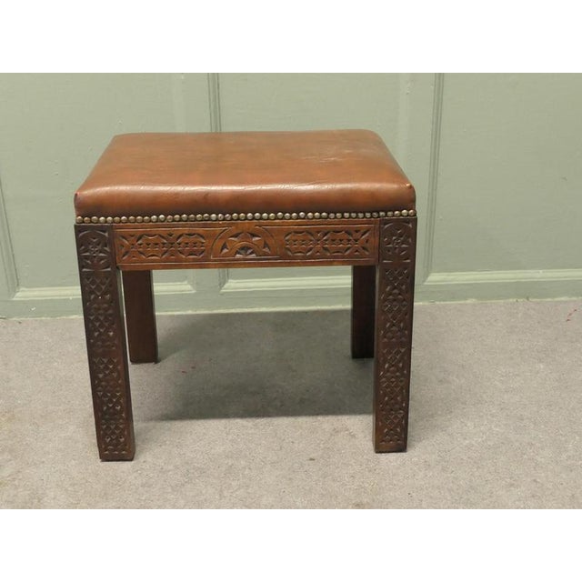 Carved Upholstered Tan Window Stool, 1930 For Sale - Image 6 of 8