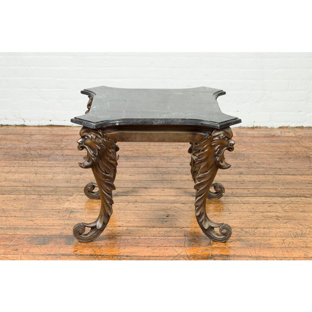 Mid 20th Century Bronze Side Table with Mythological Figures & Black Marble Top For Sale - Image 10 of 12