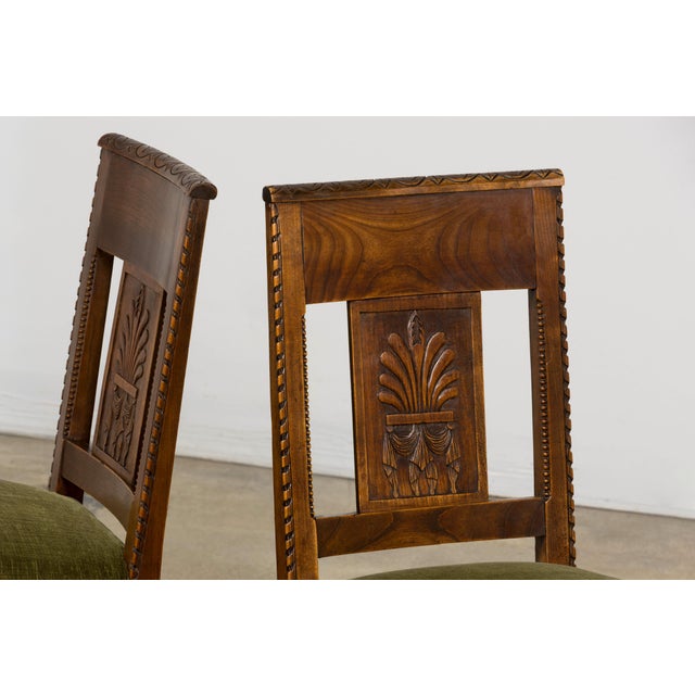 Set of 10 Mid-19th Century French Directoire Walnut Dining Chairs in Olive Green For Sale - Image 10 of 18