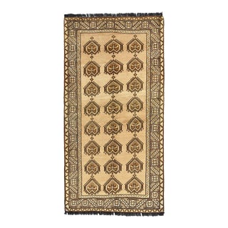 Vintage Tribal Rug 3’7” X 7′ Beige Wool Hand-Knotted Oriental Carpet For Sale
