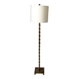 Italian Contemporary Solid Brushed Bronze Twisted Floor Lamp, Reading Lamp For Sale