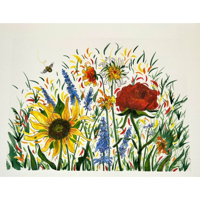 Giclee Print Watercolor Painting “Bees Garden” For Sale