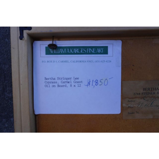 Early 20th Century Cypress, Carmel Coast by Bertha Stringer Lee, Oil on Board, Framed For Sale In Los Angeles - Image 6 of 7