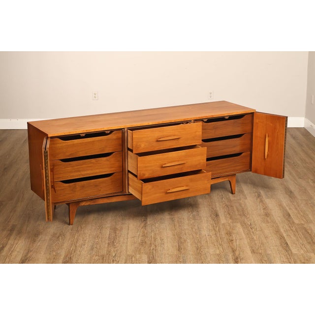 Mid Century Modern Sculpted Walnut Long Dresser For Sale - Image 4 of 18