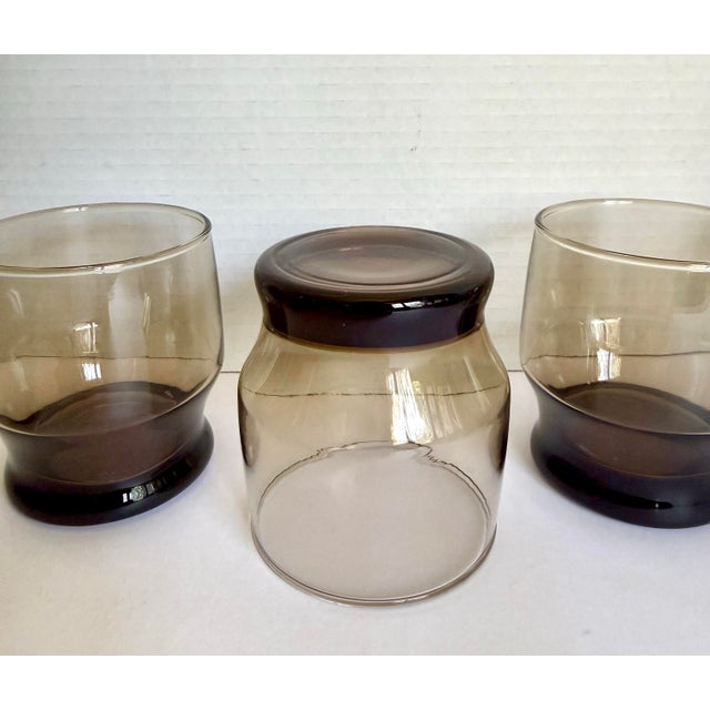 Mid 20th Century Set of 4 Mid-Century Modern Smoky Brown Architectural Lowball Rocks Glasses For Sale - Image 5 of 8