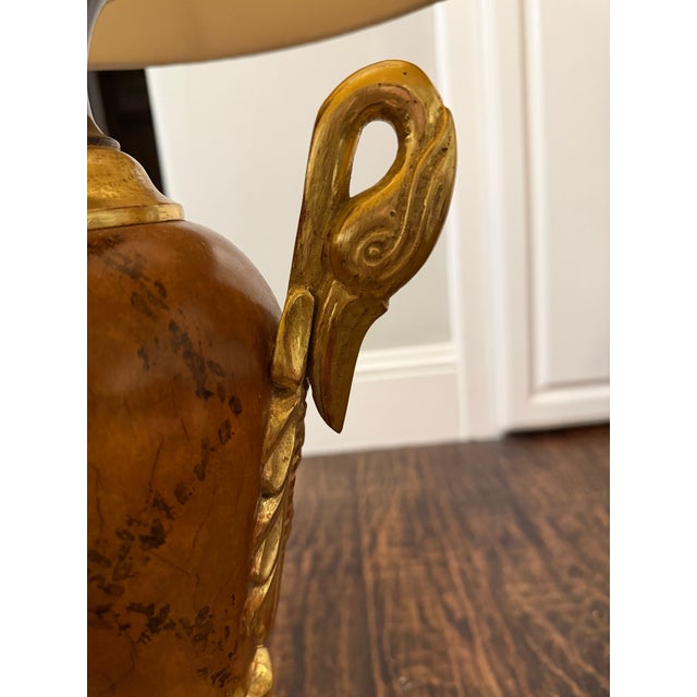 Gold Vintage Neoclassical Swan-Handle Urn Table Lamp With Original Shade For Sale - Image 8 of 10