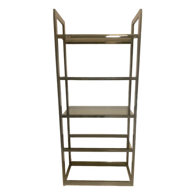 Chrome-Plated Metal and Opaque Glass Shelf, 20th Century For Sale