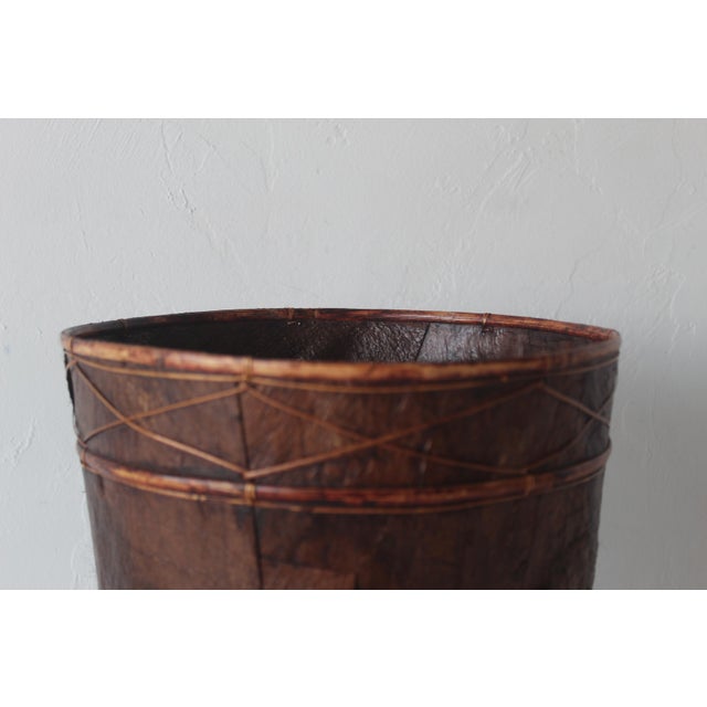 Wood Vintage Handcrafted Burnt "Tortoise" Shell Bamboo Paper Wastebasket. For Sale - Image 7 of 11