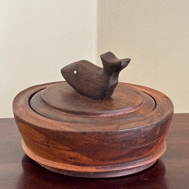 Brown Primitive Turned Wood Trinket Box W/ Nautical Motif For Sale - Image 8 of 18